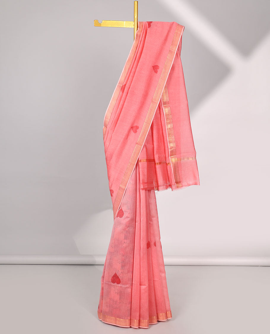 paech heart motifs chanderi cotton saree with self zari border & striped zari pallu