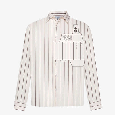 ALMOST GODS | ASSEMBLAGE STRIPE BOXY SHIRT { WHITE