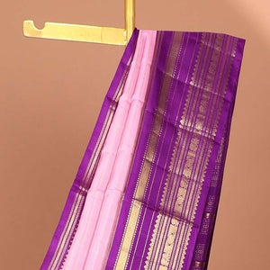 Pink striped silk saree,intricate pallu & contrast korai border of rekku, Mayil kann design