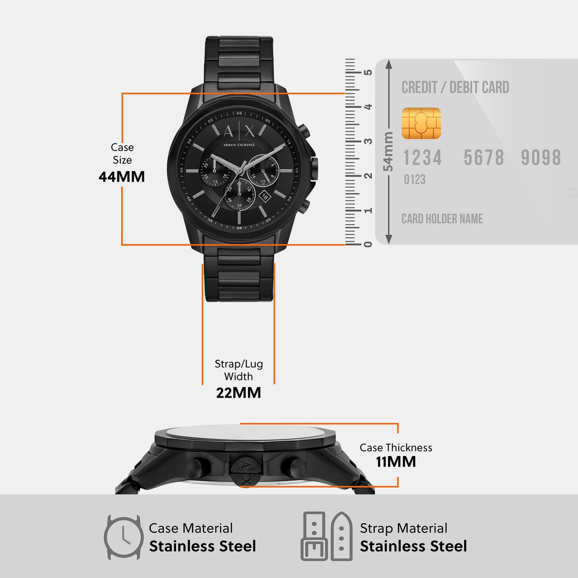 Banks Men Quartz Black Dial Chronograph Stainless Steel Watch AX7153SET