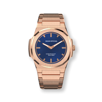 Nuun Official MS Rosegold Men Analogue Watch Blue Dial With Gold Marker - MS Rosegold 38mm