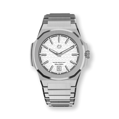 Nuun Official MT Silver Men Analogue Watch White Dial With Silver Marker - MT Silver 40.5mm
