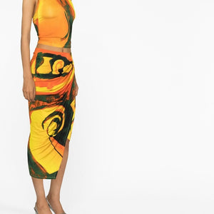 Louisa Ballou Long printed draped skirt