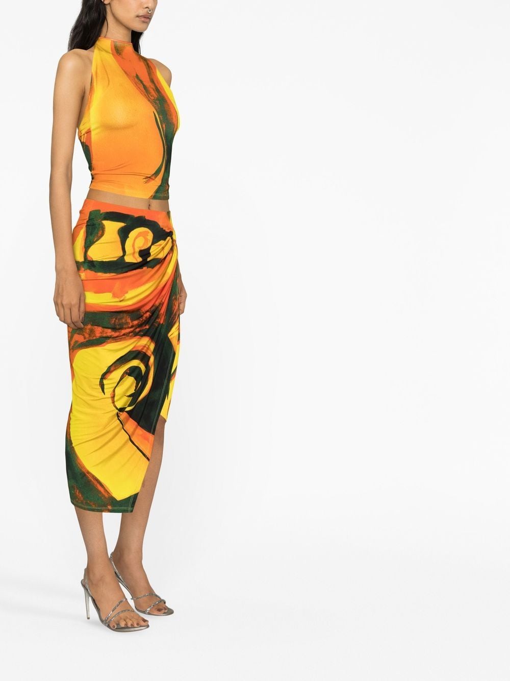 Louisa Ballou Long printed draped skirt