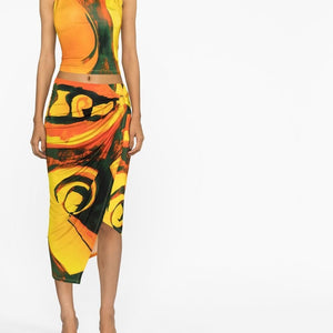 Louisa Ballou Long printed draped skirt