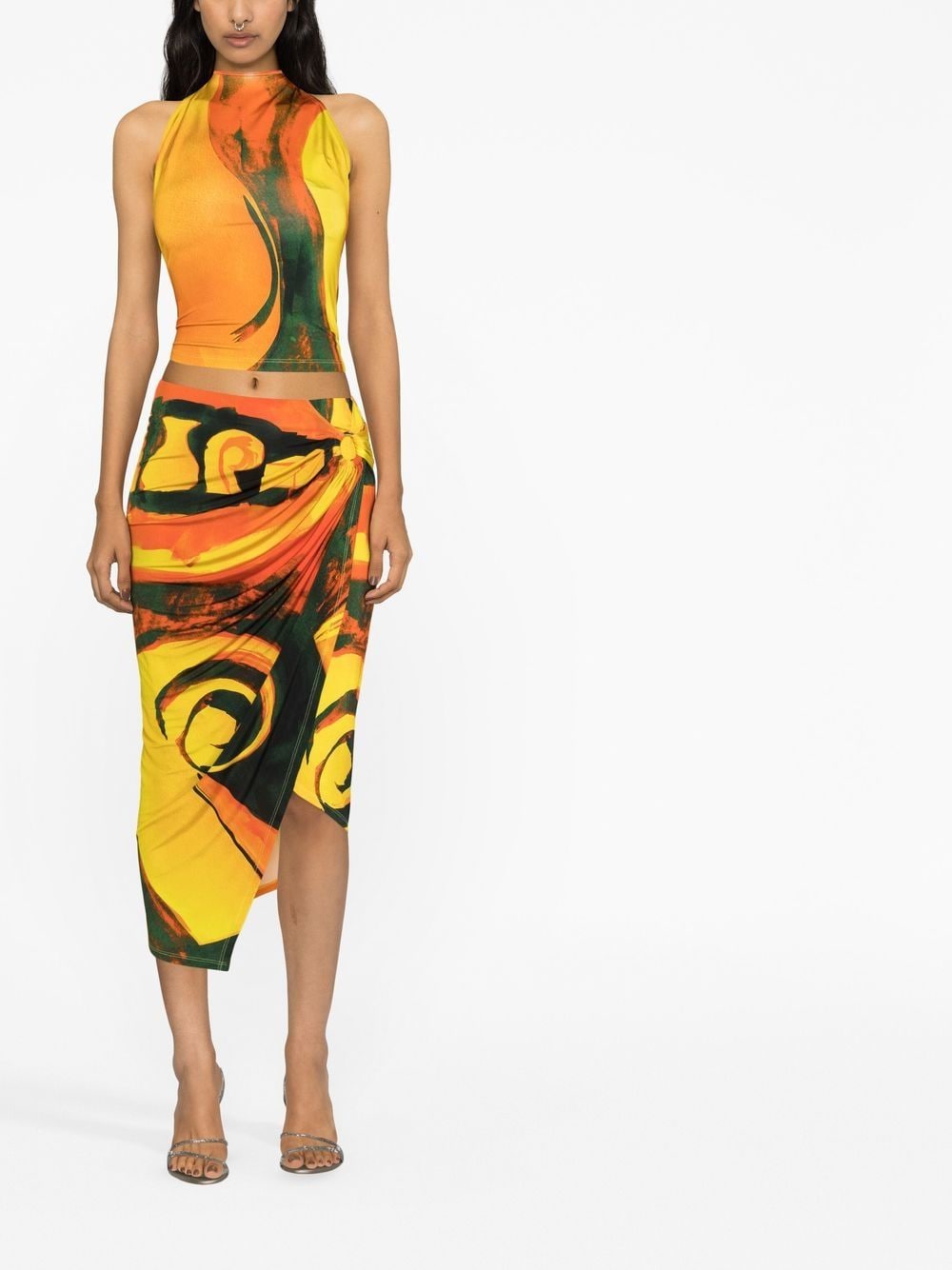 Louisa Ballou Long printed draped skirt