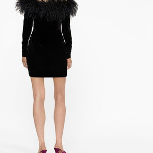 Alessandra Rich Feather detail velvet short dress