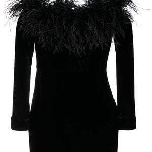 Alessandra Rich Feather detail velvet short dress