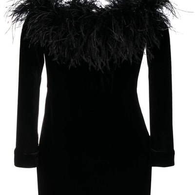 Alessandra Rich Feather detail velvet short dress