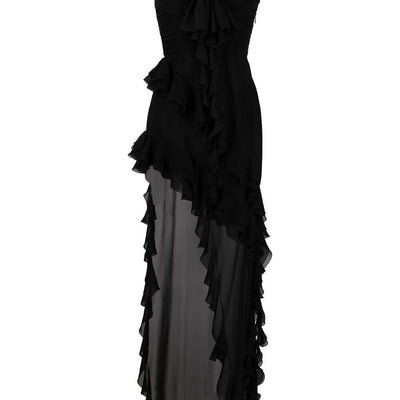 Alessandra Rich Ruffles detail silk georgette evening dress
