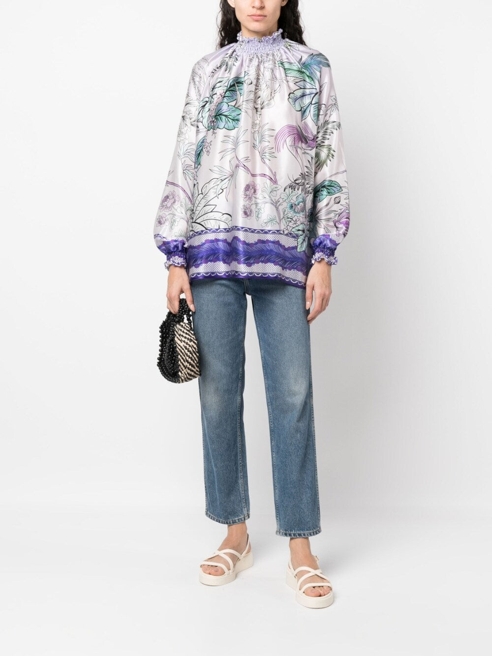 F.R.S . High neck printed silk blouse