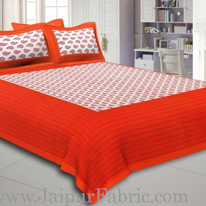 Orange Border Cream Base Kerry Boota Print Cotton Double Bed Sheet