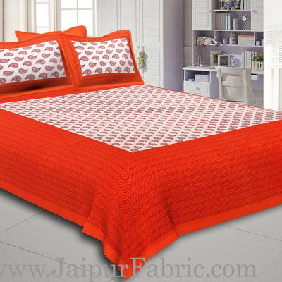 Orange Border Cream Base Kerry Boota Print Cotton Double Bed Sheet