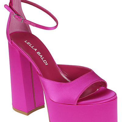 Lella Baldi fuchsia satin platform sandals