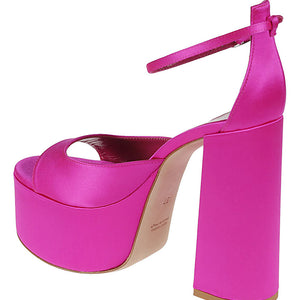 Lella Baldi fuchsia satin platform sandals