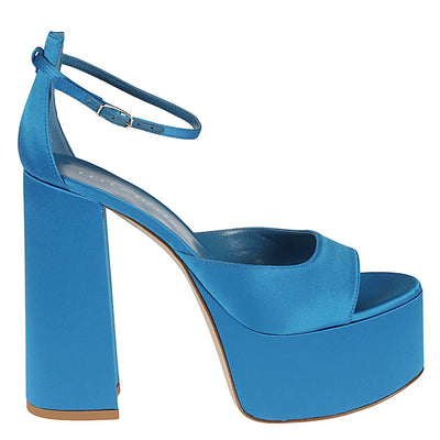Lella Baldi Blue satin platform sandals