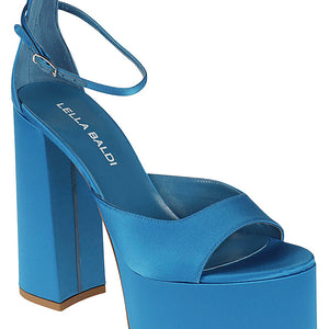 Lella Baldi Blue satin platform sandals