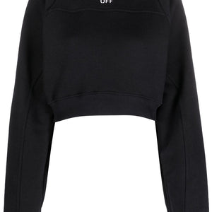 Off White Printed Crop Sweatshirt