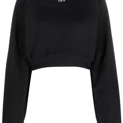 Off White Printed Crop Sweatshirt
