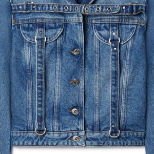 Off White Crop Denim Jacket With Belt