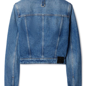 Off White Crop Denim Jacket With Belt
