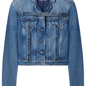Off White Crop Denim Jacket With Belt