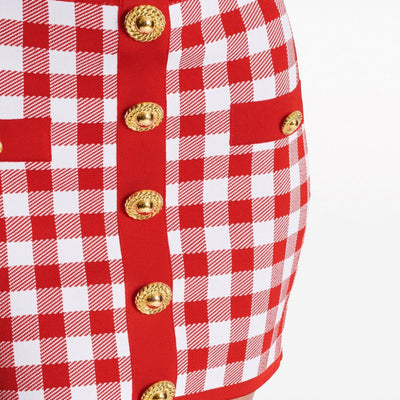 Balmain Gingham fine-knit miniskirt
