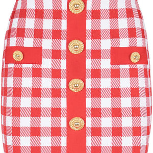 Balmain Gingham fine-knit miniskirt