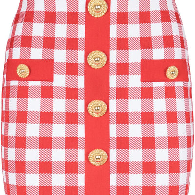 Balmain Gingham fine-knit miniskirt
