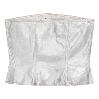 Ganni Silver Foil Denim Corsage