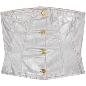 Ganni Silver Foil Denim Corsage