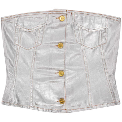 Ganni Silver Foil Denim Corsage