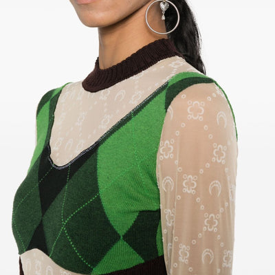 Marine Serre Regenerated lozenge-knit midi dress