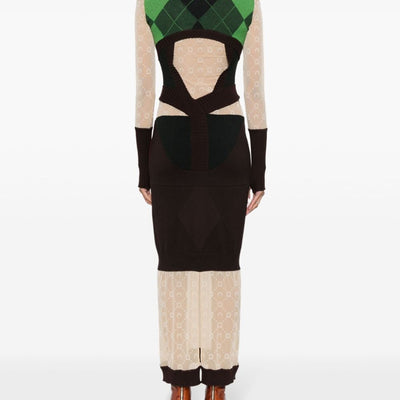Marine Serre Regenerated lozenge-knit midi dress