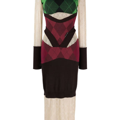 Marine Serre Regenerated lozenge-knit midi dress