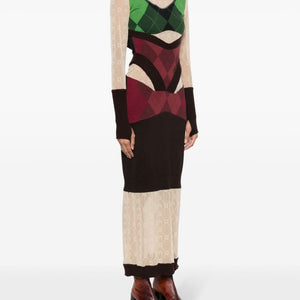 Marine Serre Regenerated lozenge-knit midi dress