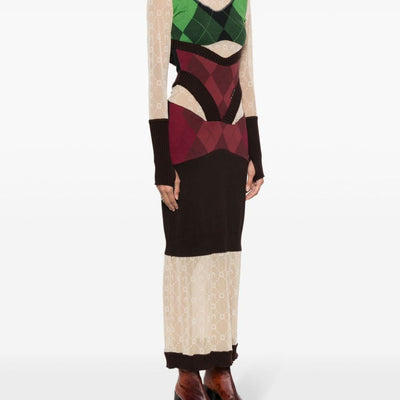 Marine Serre Regenerated lozenge-knit midi dress
