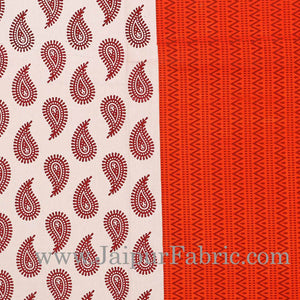 Orange Border Cream Base Kerry Boota Print Cotton Double Bed Sheet