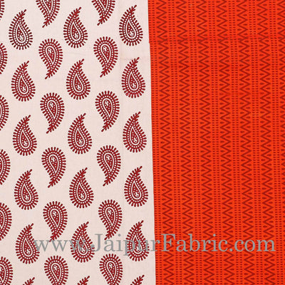 Orange Border Cream Base Kerry Boota Print Cotton Double Bed Sheet
