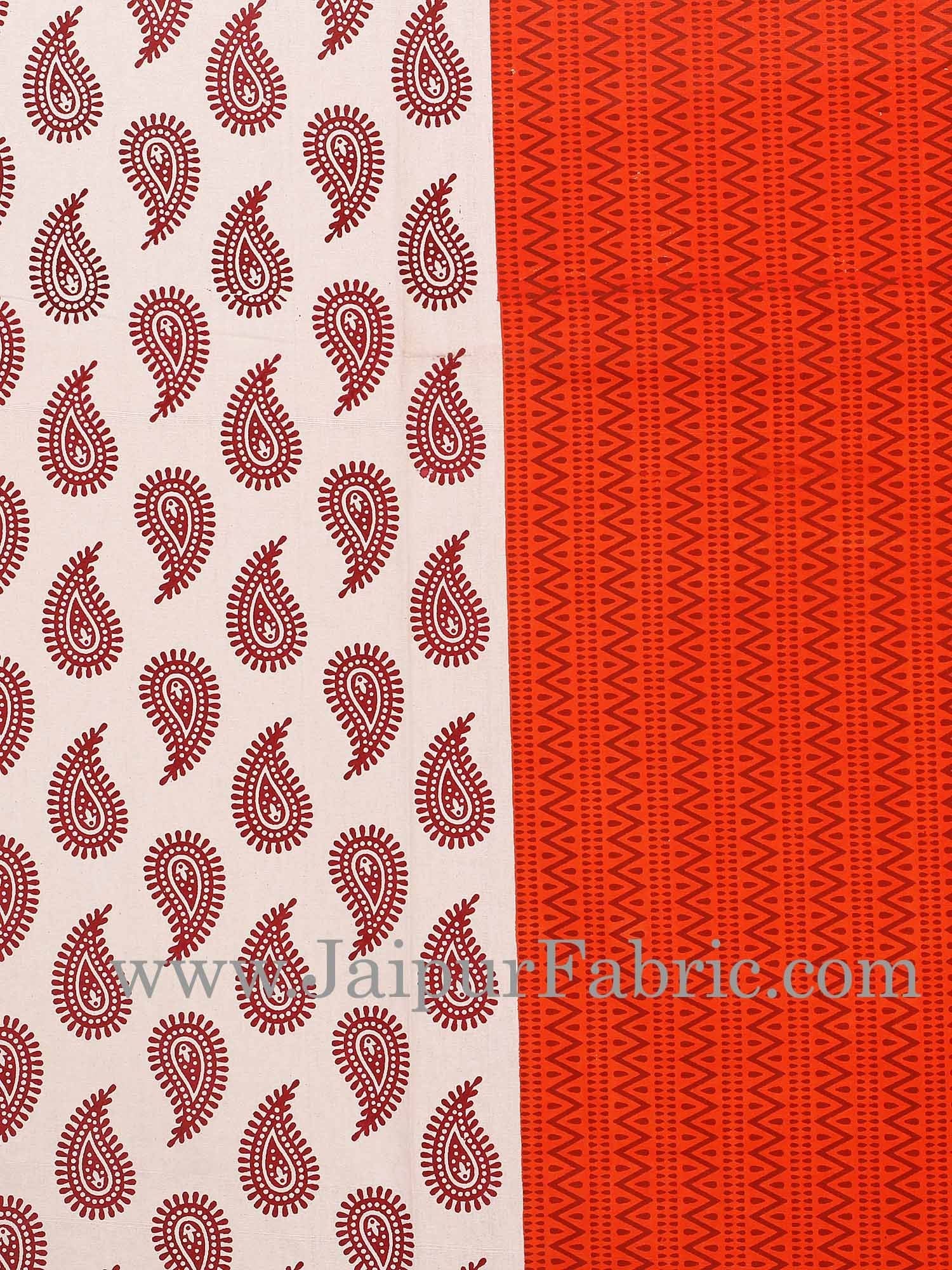 Orange Border Cream Base Kerry Boota Print Cotton Double Bed Sheet