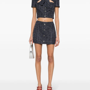 Alessandra Rich Sequin checked tweed mini skirt