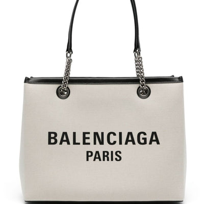 Balenciaga Logo Print Canvas Tote Bag