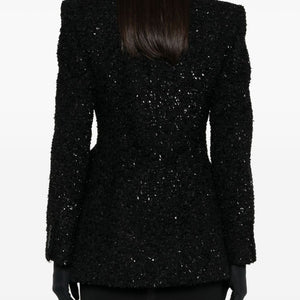 Balenciaga Hourglass tweed-texture padded-shoulder wool-blend blazer