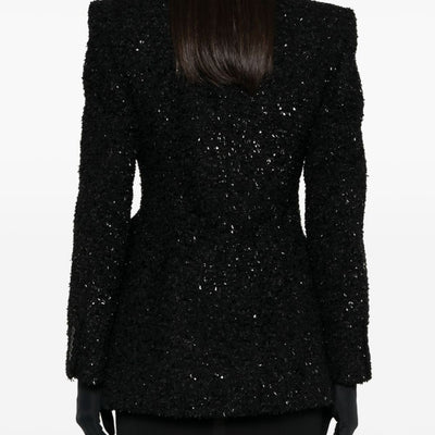 Balenciaga Hourglass tweed-texture padded-shoulder wool-blend blazer