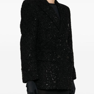 Balenciaga Hourglass tweed-texture padded-shoulder wool-blend blazer
