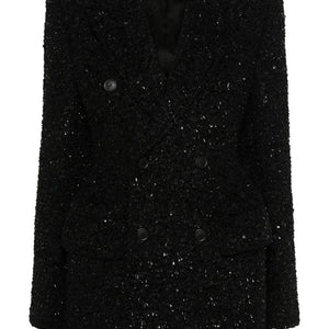 Balenciaga Hourglass tweed-texture padded-shoulder wool-blend blazer