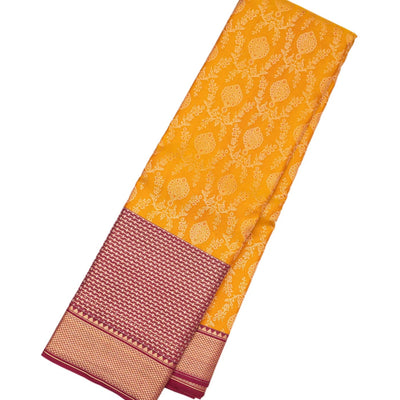 Mango Yellow Handloom Kanchipuram Silk Saree With Meena Floral Motifs