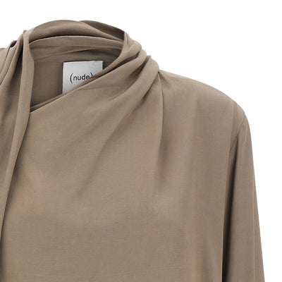 Nude Draped Panel Blouse