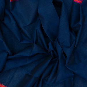Navy Blue Bengal Cotton Saree With Pink & Orange Border