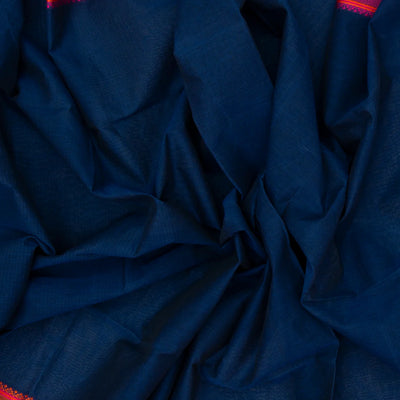 Navy Blue Bengal Cotton Saree With Pink & Orange Border